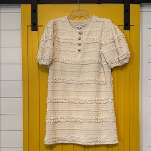 English Factory Cream Textured Puff-Sleeve Mini Dress